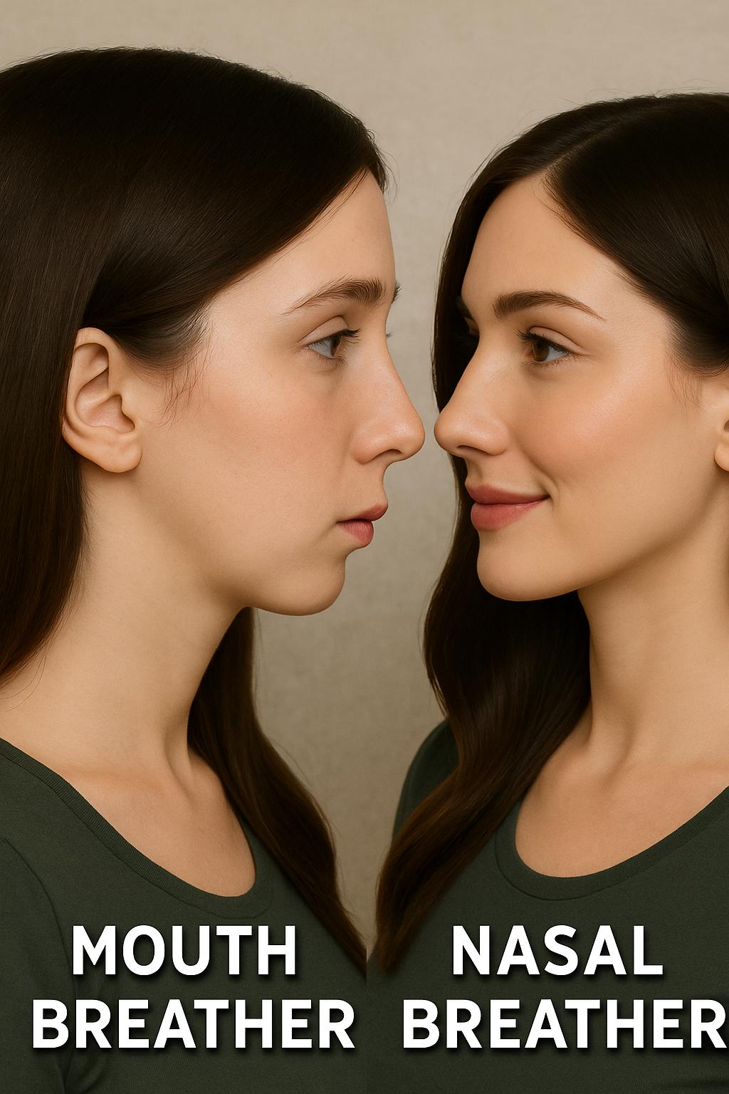 Side-by-side portraits labeled mouth breather and nasal breather, showing facial differences
